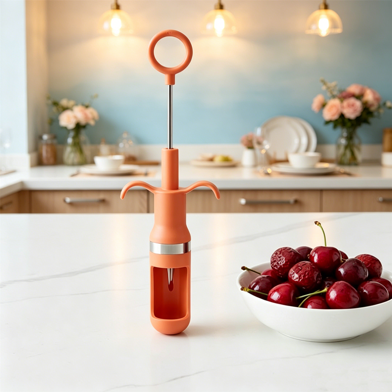 Kitchen Baking Gadgets - One-Second Cherry Pitter Stainless Steel Red