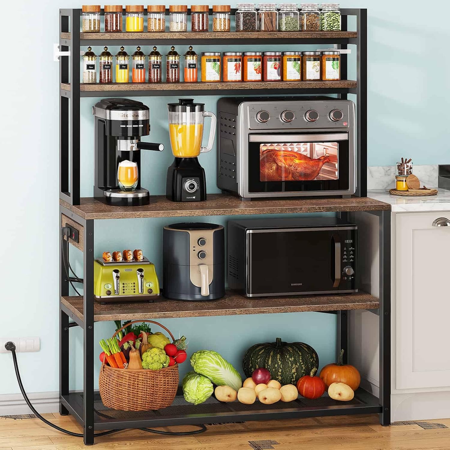 Kitchen Baker - Denkee Large Bakers Rack with Power