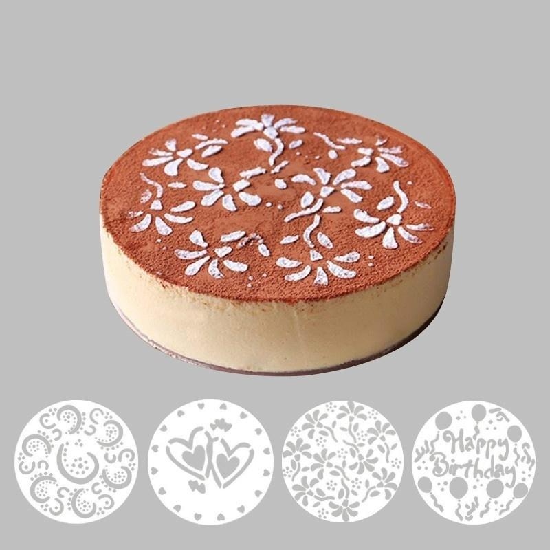 Kitchen Baking Gadgets - 4Pieces/lot Cake Stencils Latte Art Birthday