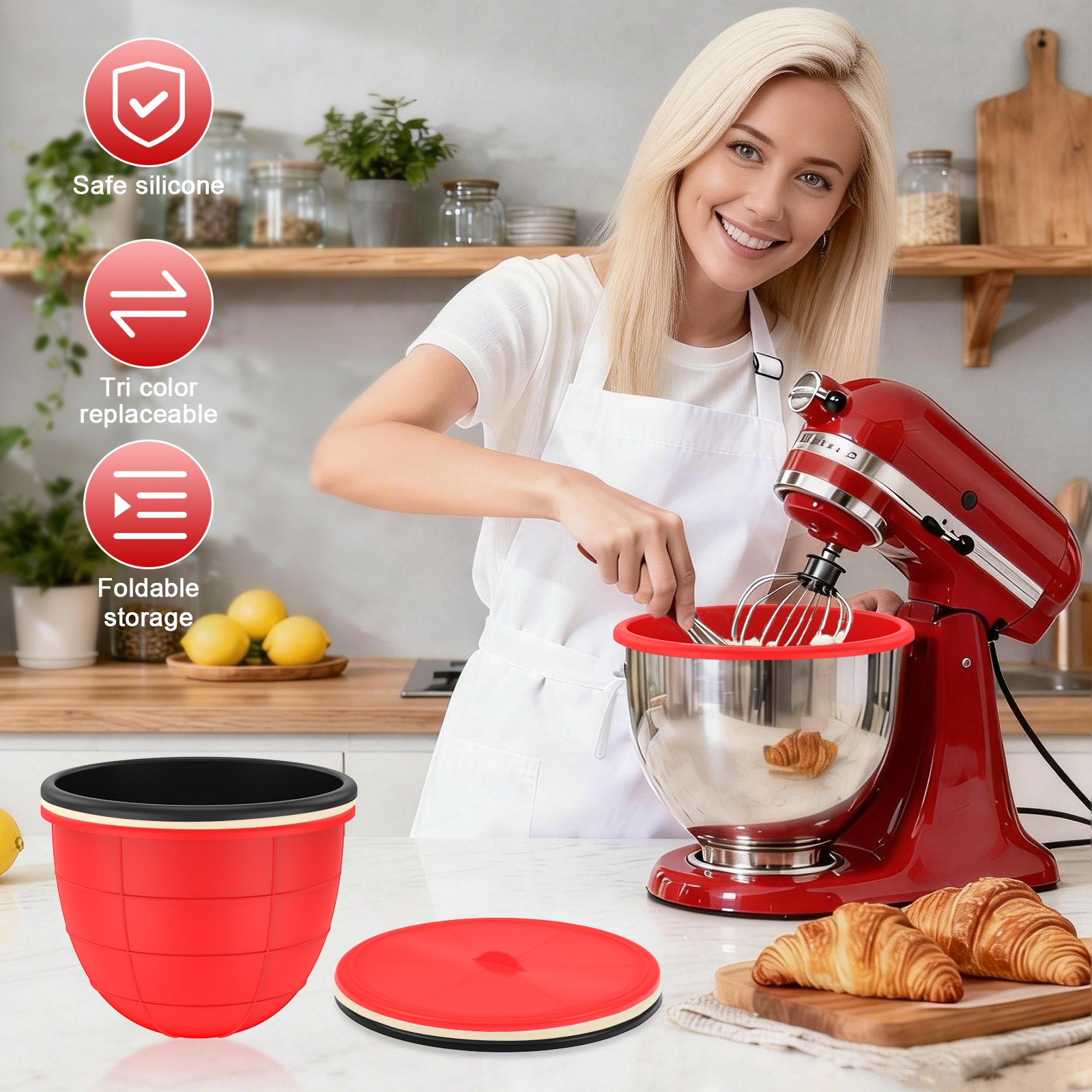 3 Pcs Kitchen Silicone Bowl In - Kitchen Aid Baking Lid reseña y precio