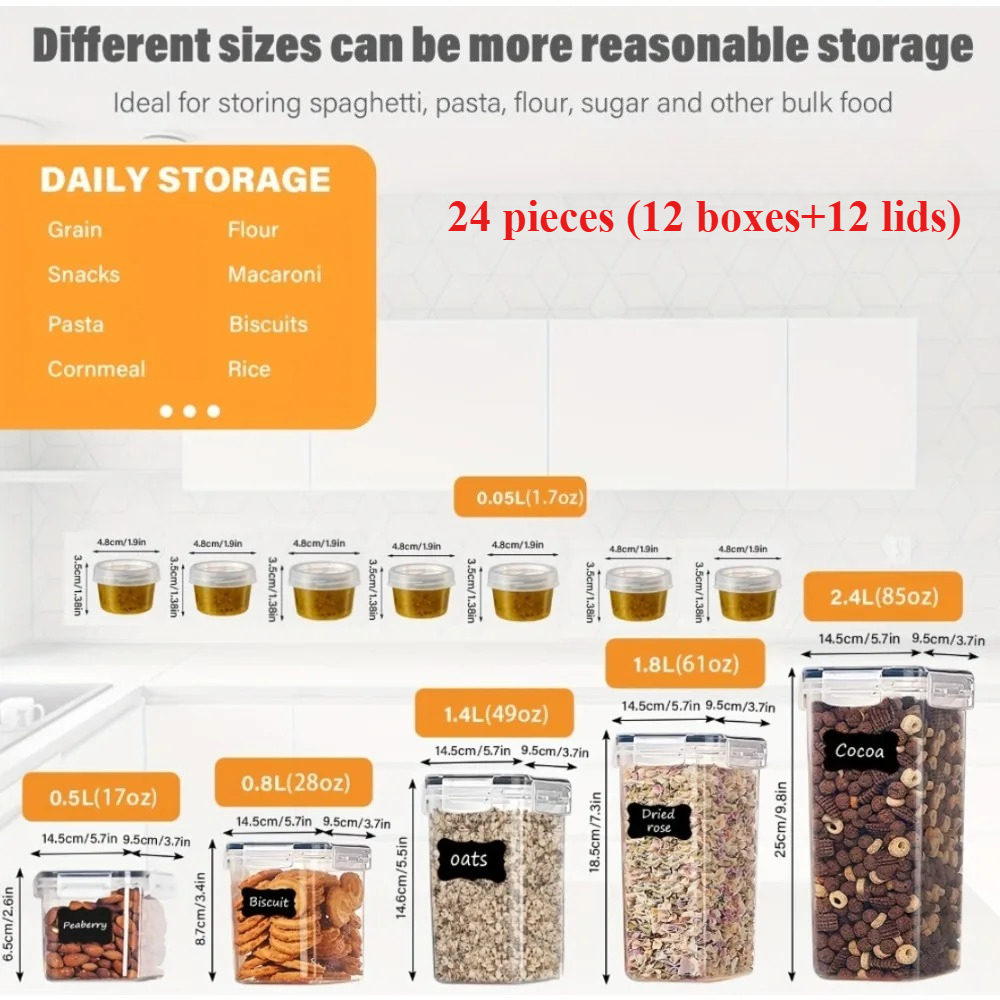 24Pcs Food Storage Containers  - Kitchen Baking Tray Storage reseña y precio
