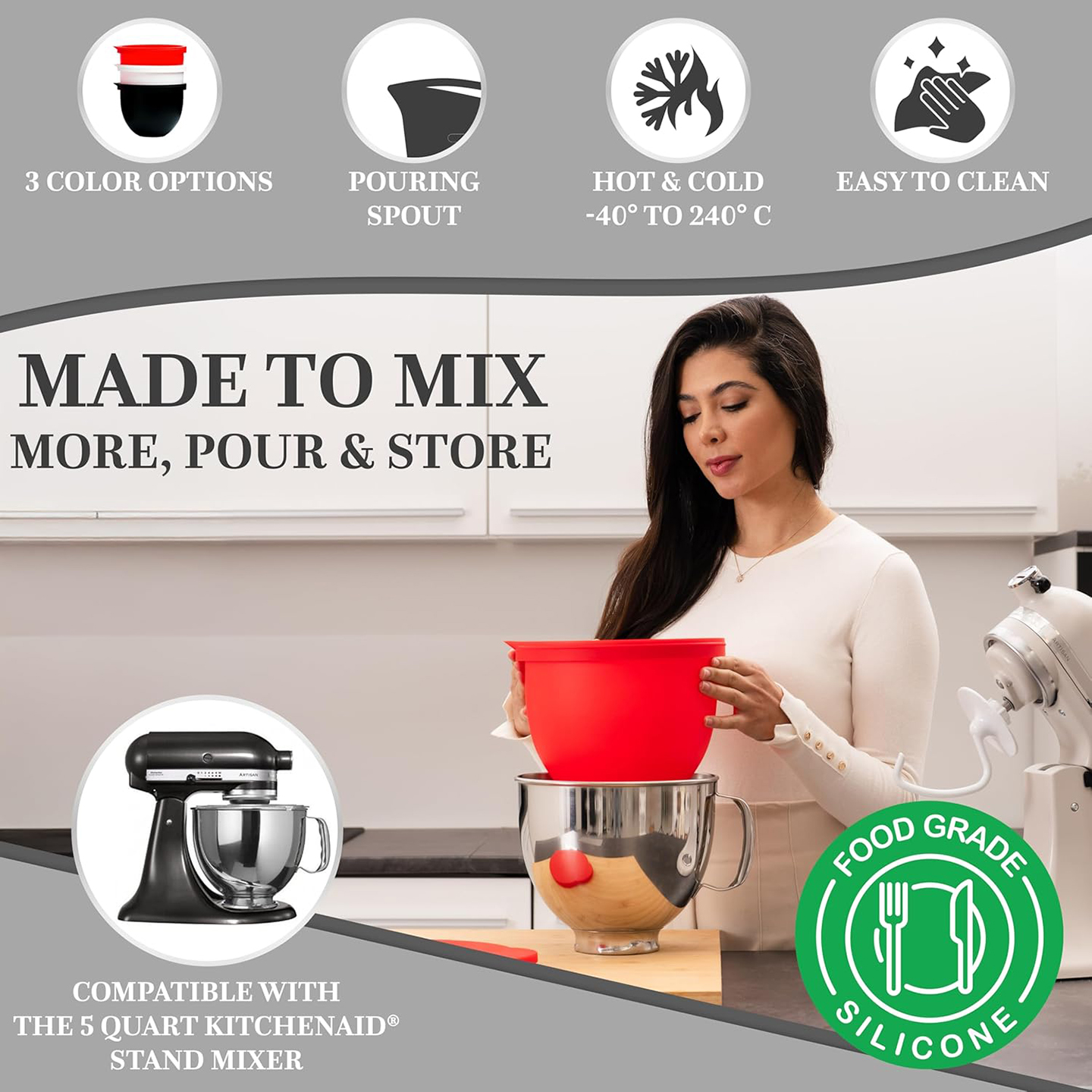MixAid Silicone Liners for Kit - Kitchen Aid Baking Lid reseña y precio