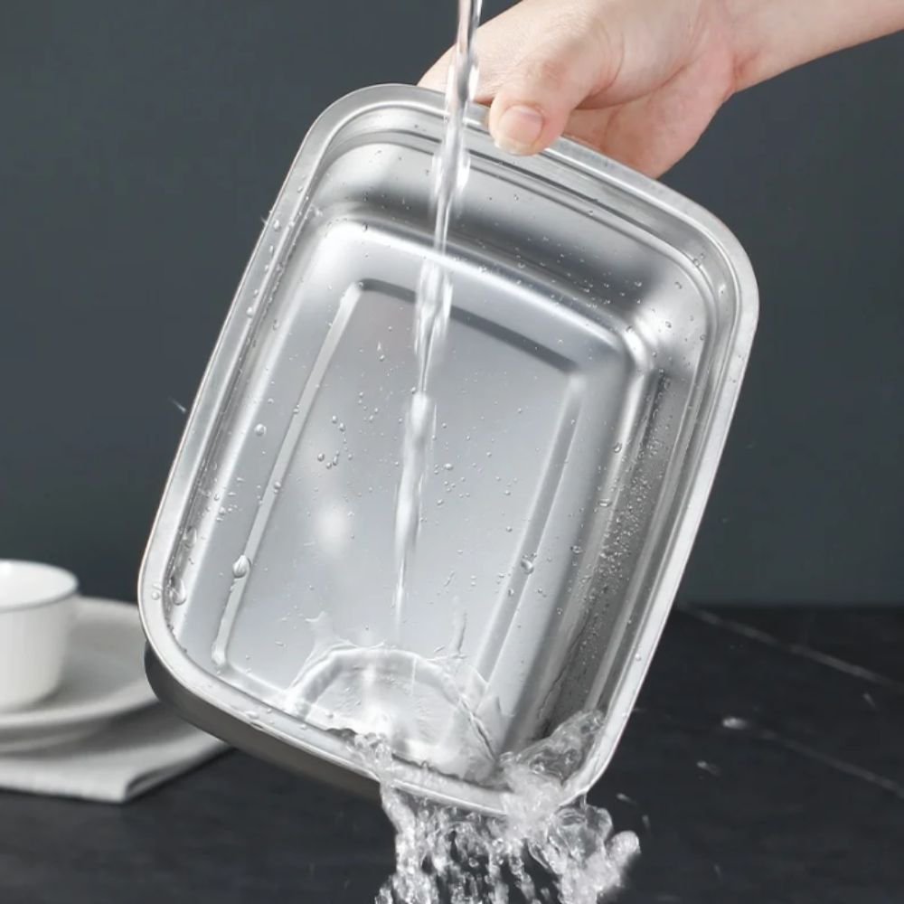 Stainless Steel Lunch Box Bent - Kitchen Baking Tray Storage reseña y precio