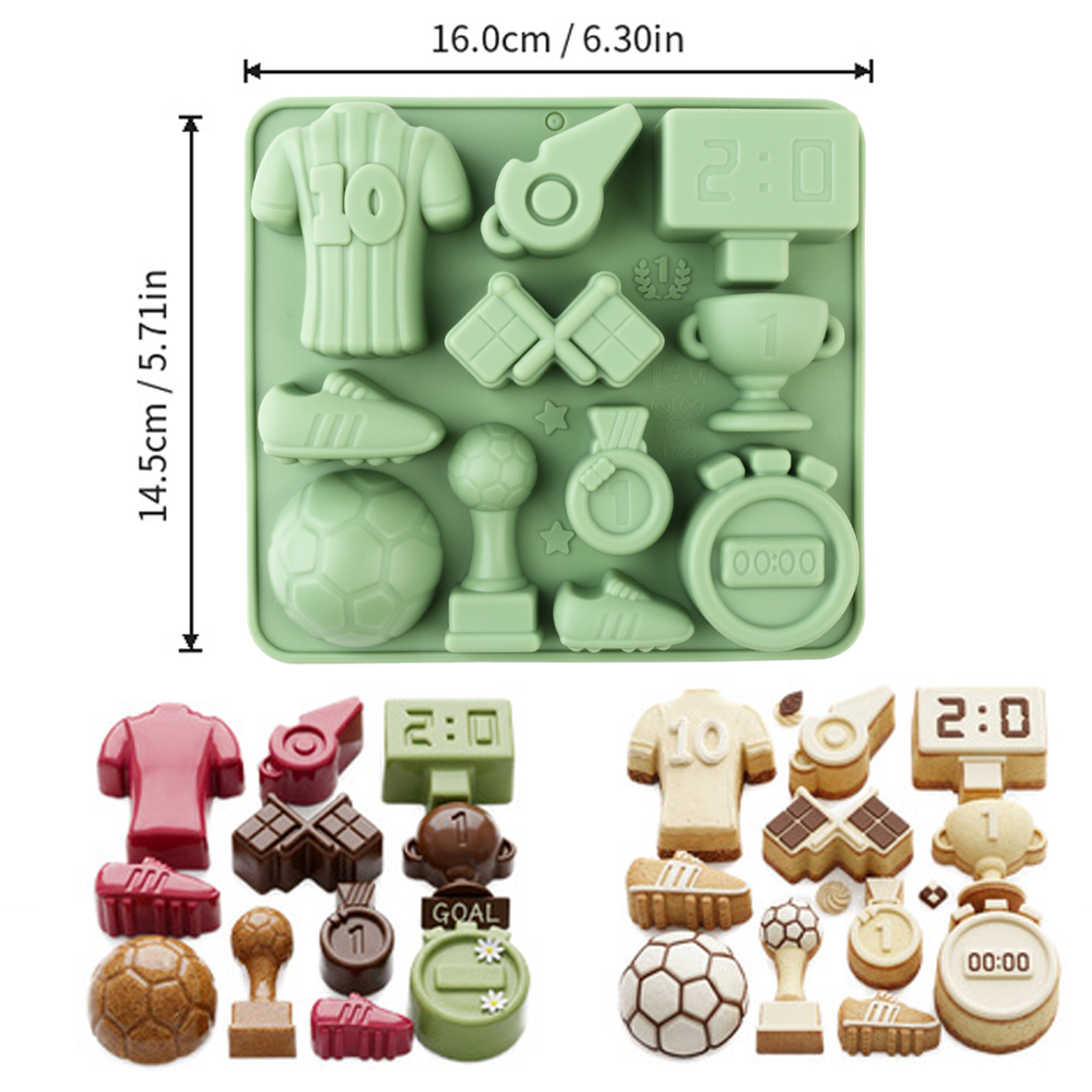 1 Green Football-Themed Silico - Kitchen Baking Molds reseña y precio