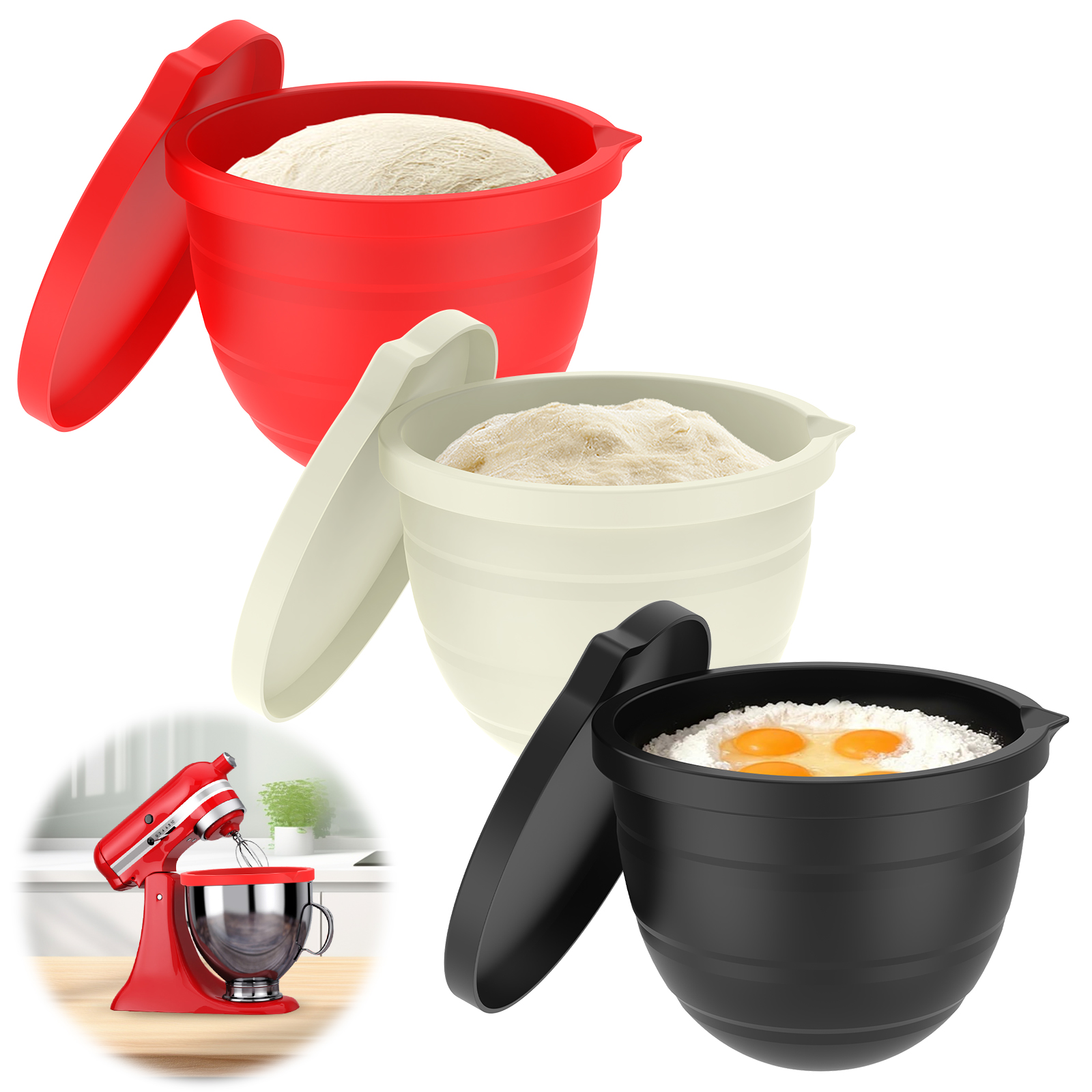 Silicone Bowl With Lids Includ - Kitchen Aid Baking Lid reseña y precio